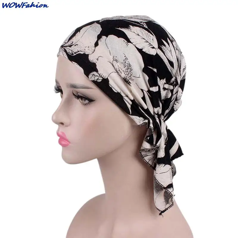 

Muslim Printed Pre-Tied Scarf Ladies Chemo Cap Women Turban Hat Headwear Headscarf Wrap Cancer Bandanas Hair Accessories