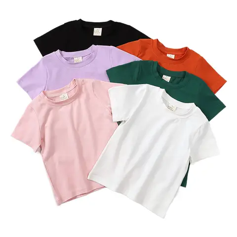 1-9T Summer Kid Toddler Little Boys Girls Casual Loose Basic Top T-Shirts Children's Clothes Solid O-neck Short Sleeve Blank Tee