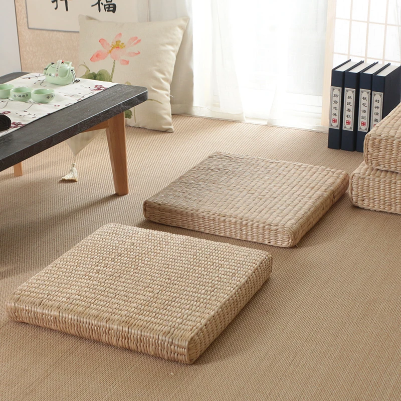Square Straw Weaving Tatami Cushion Thickened Meditation Floor Mat for Yoga Japanese Handmade Rattan Seat Traditional Home Decor