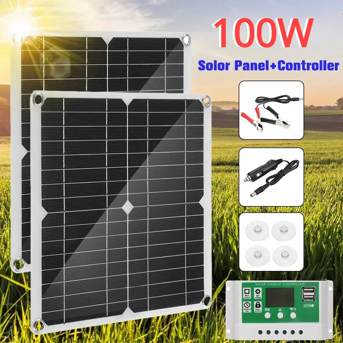 Flexible USB Power Portable Outdoor Solar Panel Kit, 12V, 50W, 100W, Phone Charger, Cell, Camping, Hiking, Travel