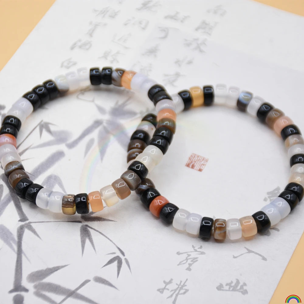 

Natural black agate bracelet, straight cut bucket bead, single circle old shaped bead, simple and high-end jade bracelet, Rwbuy