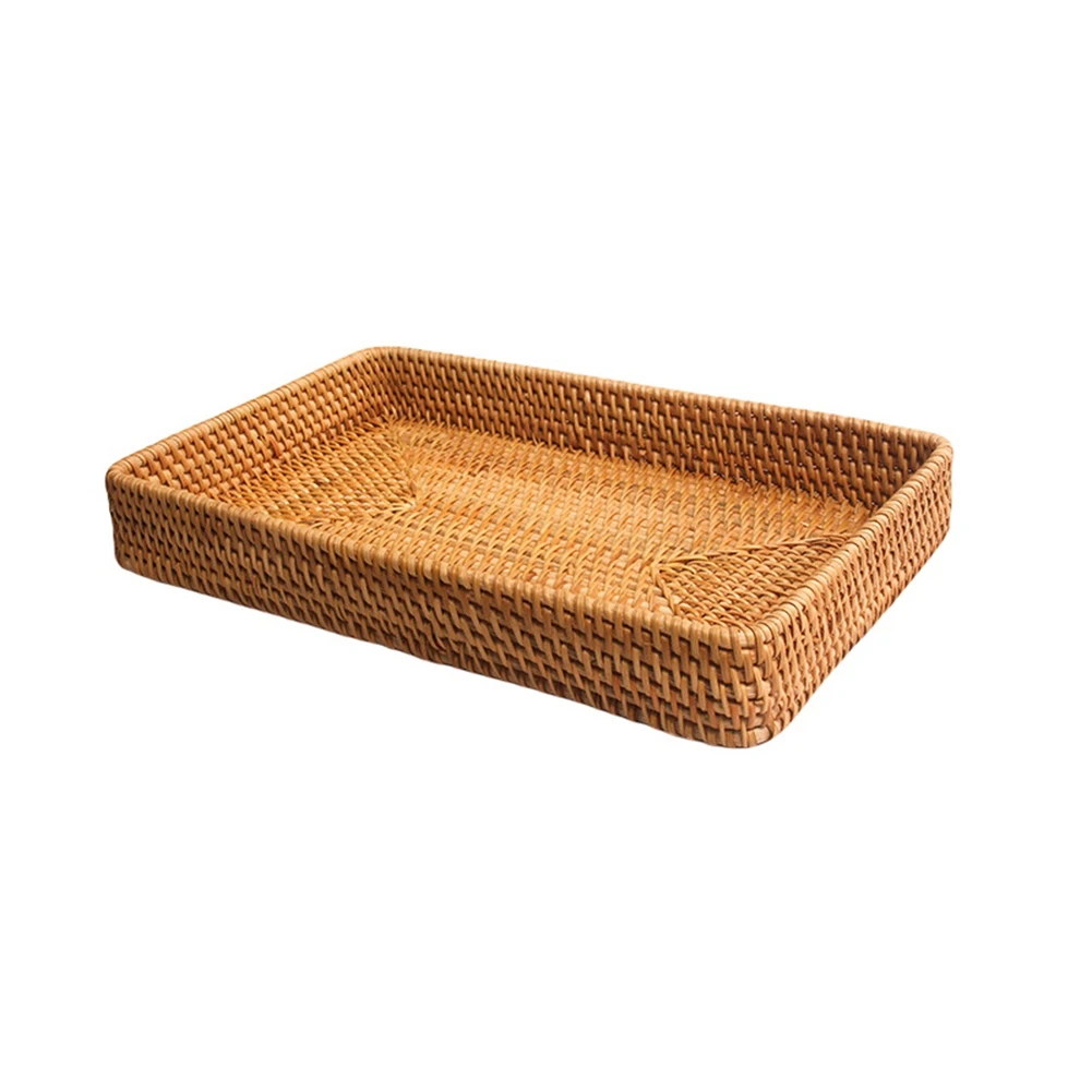 Customer Favorite Hand-Woven Storage Basket Rattan Storage Tray Wicker Baskets Bread Fruit Food Breakfast Display Box Home Decor