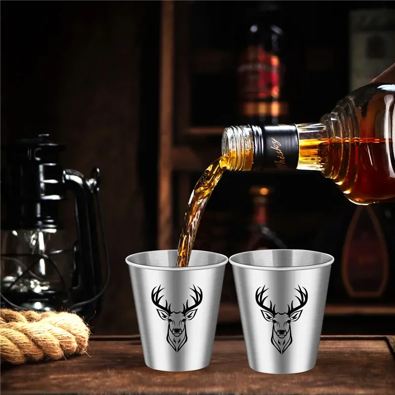 2pcs/set Deer Elk Head Shot Glasses 70ml/2.39oz Metal Wine Cup for Kitchen Party Club Portable Small Cups for Wedding Events