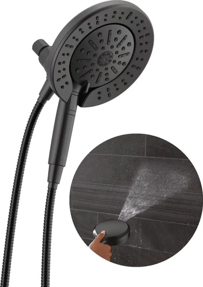 6-Setting 2-in-1 Dual Shower Head with Handheld High Pressure Spray, Matte Black Detachable Design, 1.75 GPM Flow