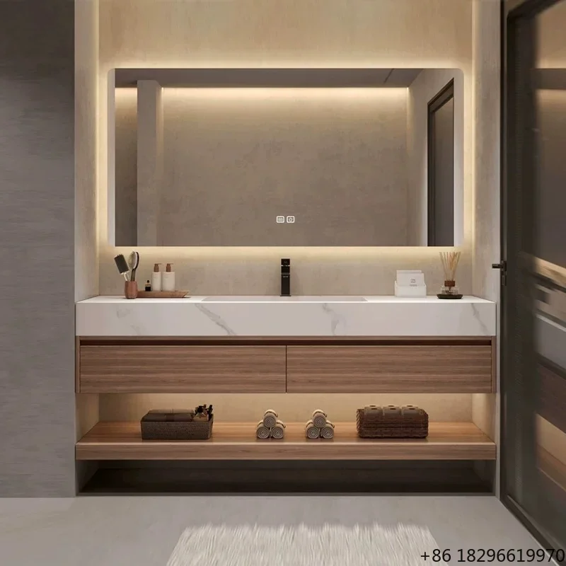 Modern Intelligent Bathroom Cabinet Set LED Touch Mirror Ceramic Basin Wall Mounted Eco Friendly Vanity Unit For Home