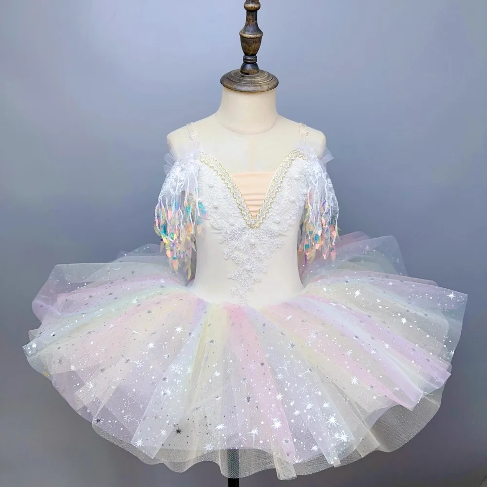 Ruoru Ballet Clothes Kids Adult Ballet Dress Rainbow Color Girls Children paillettes Ballet Tutu Performance Tutu gonne body