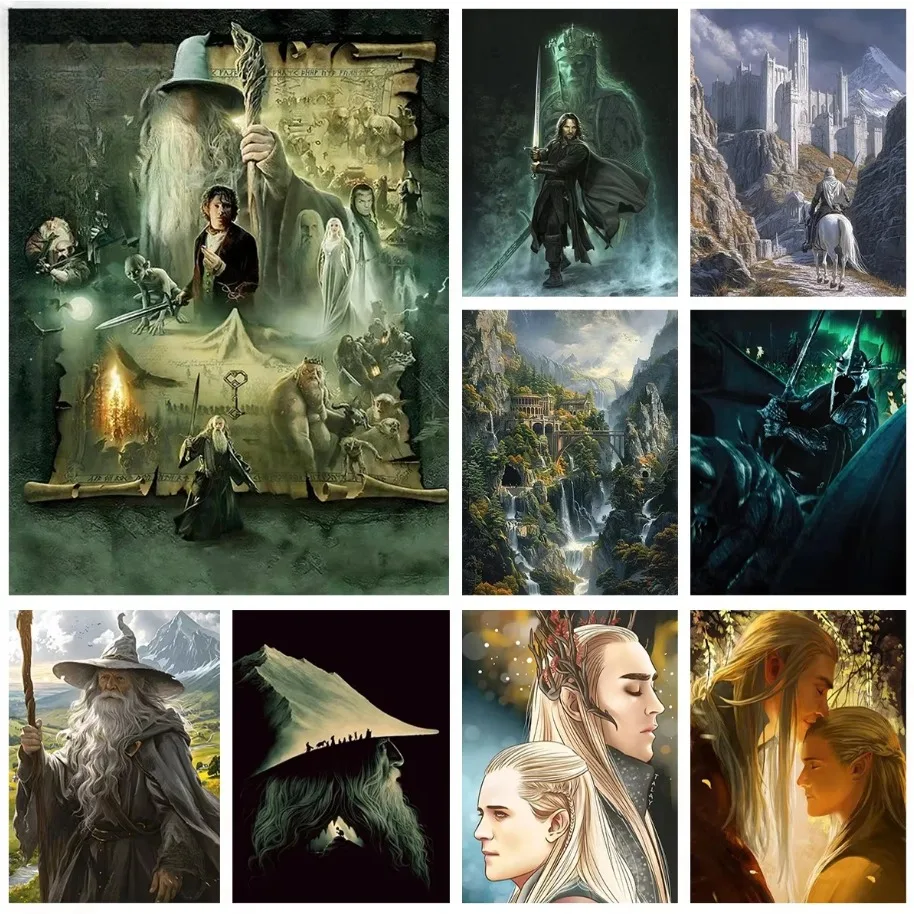 Kit de pintura de diamantes para el Señor de los Anillos, carteles de películas, bordado de diamantes artesanal, mosaico, pintura al óleo, regalo de mano, decoración del hogar