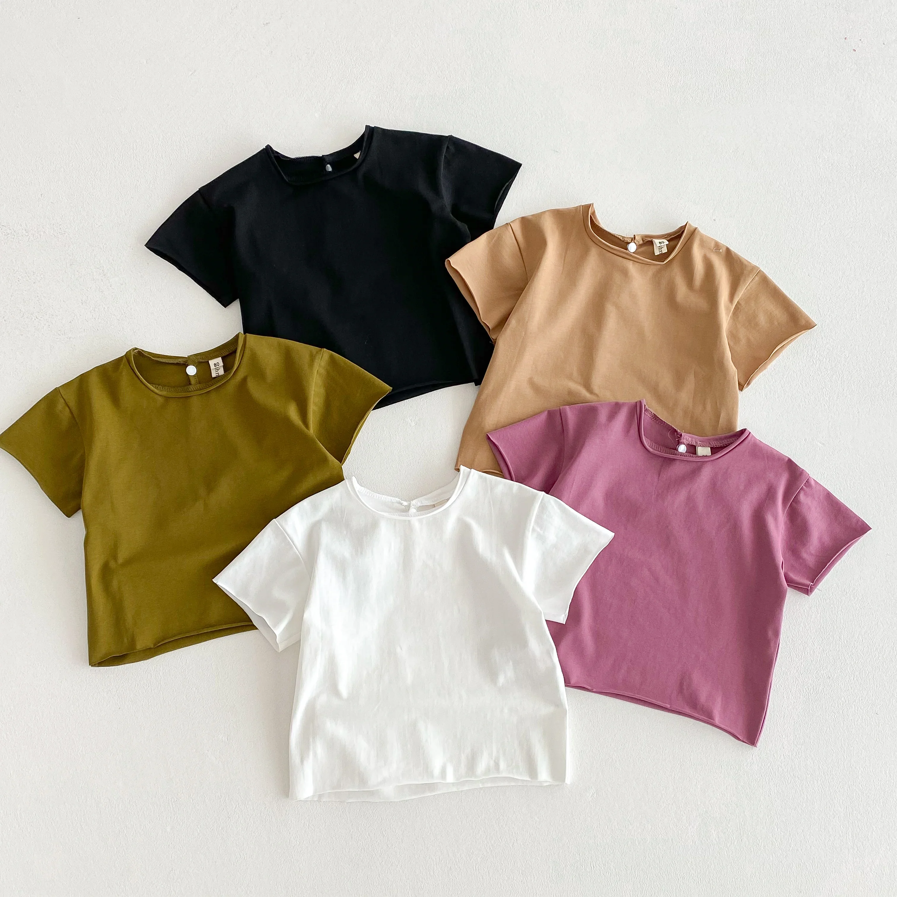 

Футболка для маленьких мальчиков и девочек, летняя тонкая винтажная однотонная футболка для новорожденных, хлопковые топы с короткими рукавами и оборками, одежда для малышей