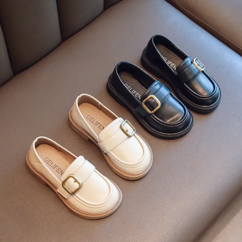 

Детская кожаная обувь, весенне-осенняя универсальная черная школьная обувь для девочек, модные повседневные детские простые лоферы принцессы, нескользящие