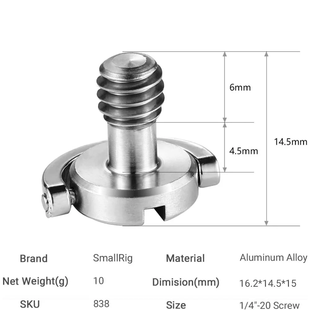 Sekrup kamera logam 1/4, sekrup kamera untuk plat rilis cepat 1/4 inci lipat d-ring Adapter Tripod Monopod rilis cepat sekrup kamera