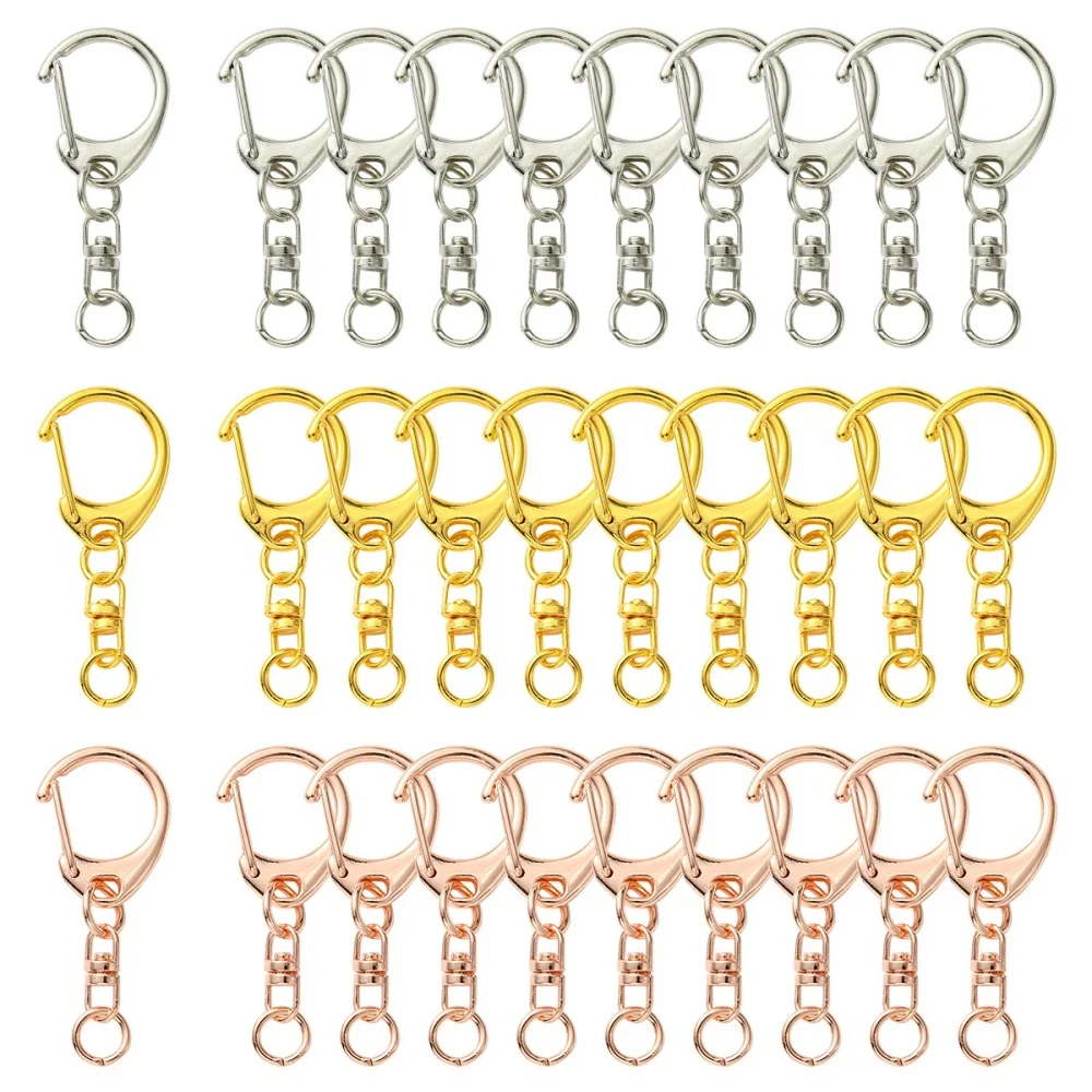 30Pcs Lobster Clasp Key Ring Keychain C Shape Clasps Connector Hook For DIY Jewelry Making Key Chain Accessories