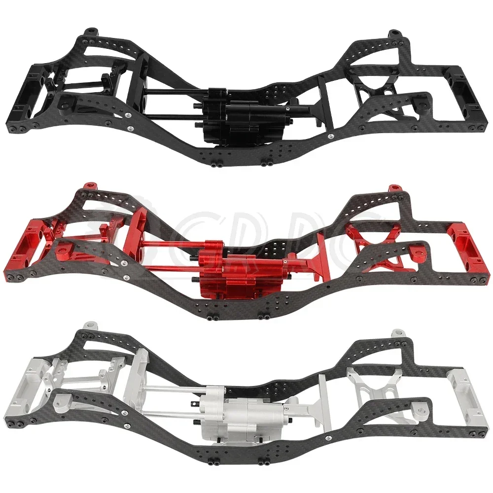 Metal Carbon Fiber Chassis Car Empty Frame Kit with Steel Gears Gearbox for 1/10 RC Axial SCX10 Pro Crawler Car Upgrade Part