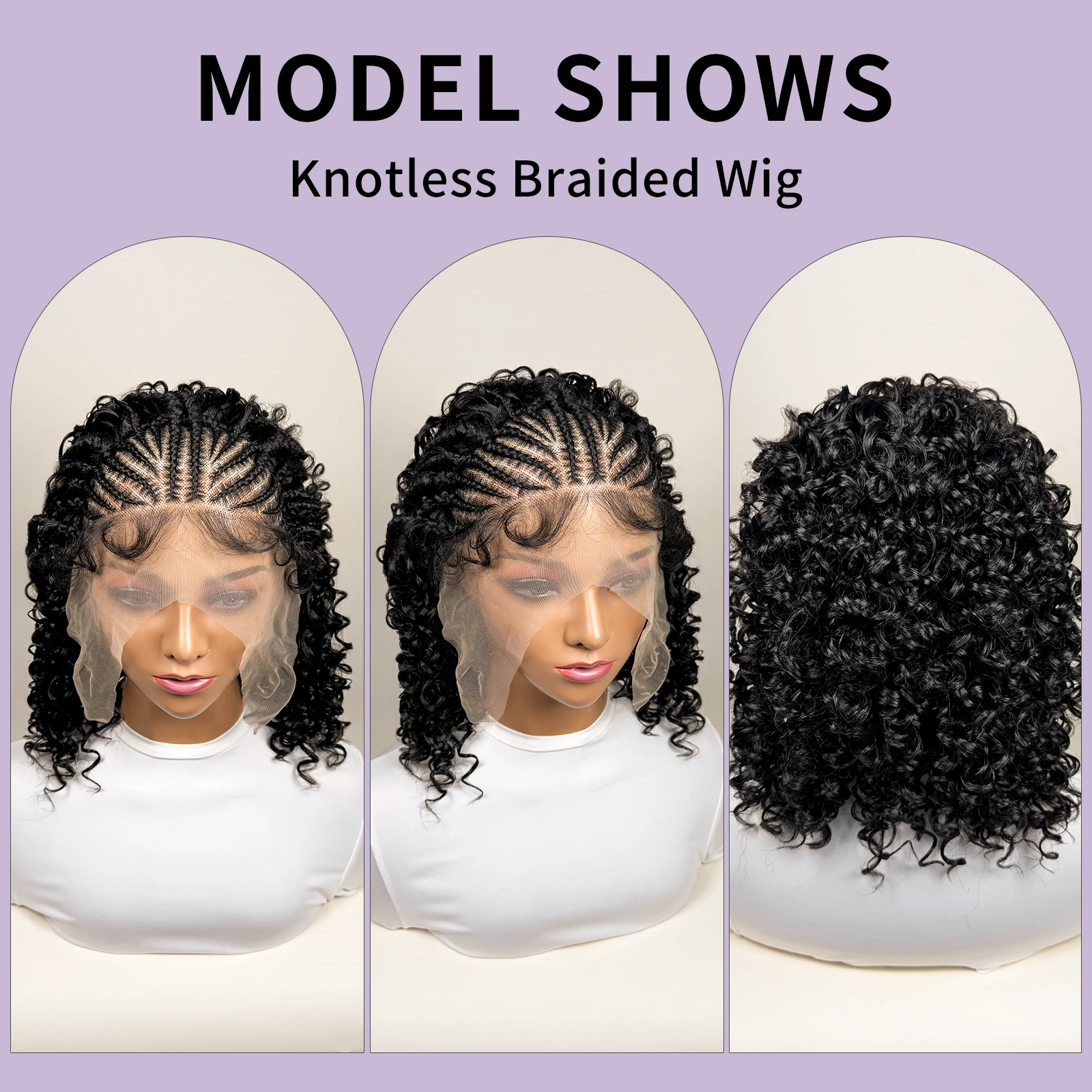 16inch Cornrow Pre-styled Curly Bob Wigs Synthetic Half Braided Wigs With Baby Hair 13x6 Transparent Lace Wig For Women
