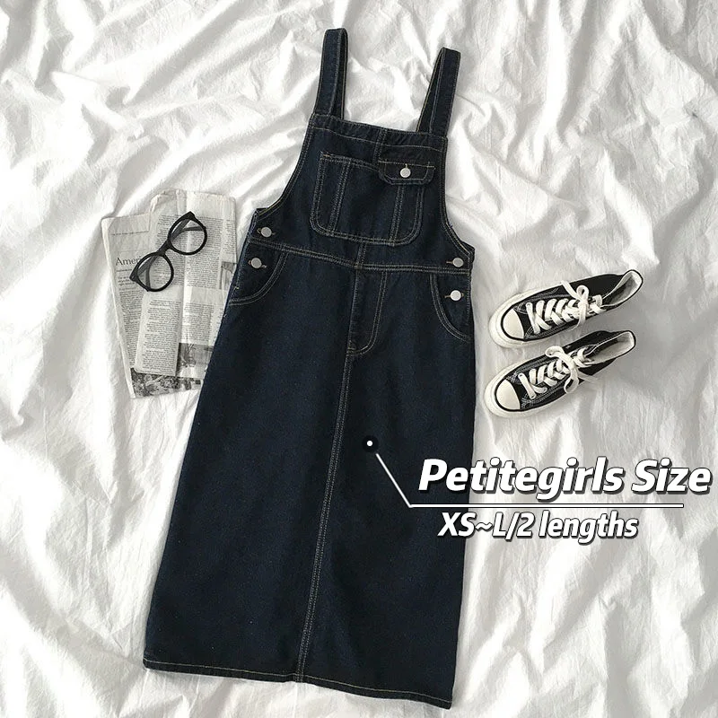 145cm Petite girls American Style Retro Cowboy Straps Skirt Women 150cm High Waist Split Jumpsuit XS Appear High Wear and match