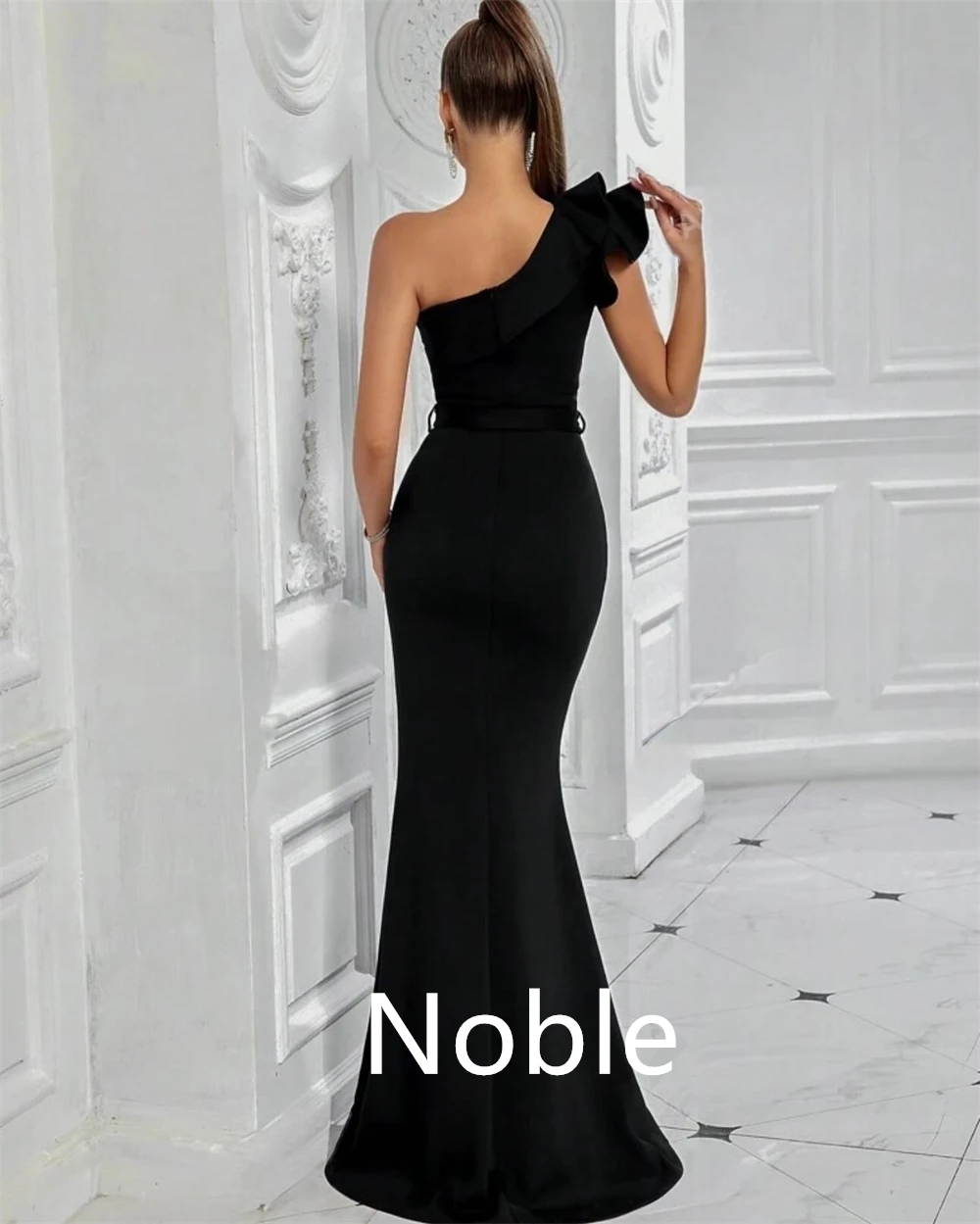 Aangepaste zeemeermin zwarte jersey avondjurken dromerig één schouder mouwloos op maat gemaakte gelegenheidsjurken sexy homecoming-jurk