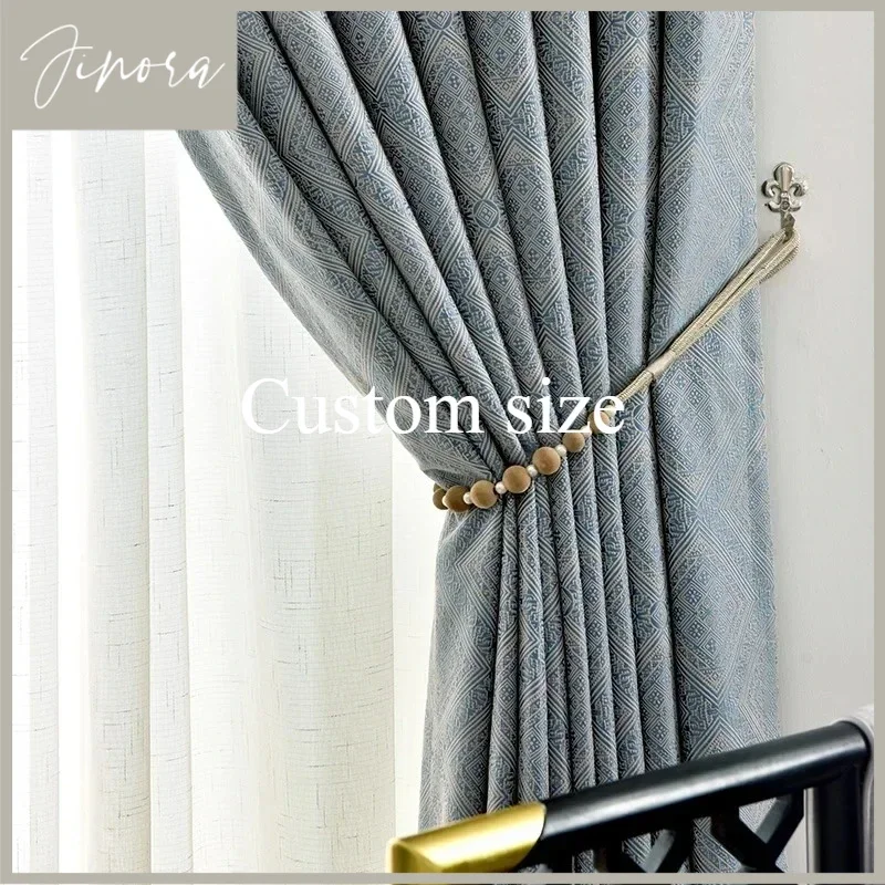 Custom Size Fashion Luxury European Wheat Texture Thick Blackout Fabric Window Tulle Curtains For Living Room Bedroom Dining