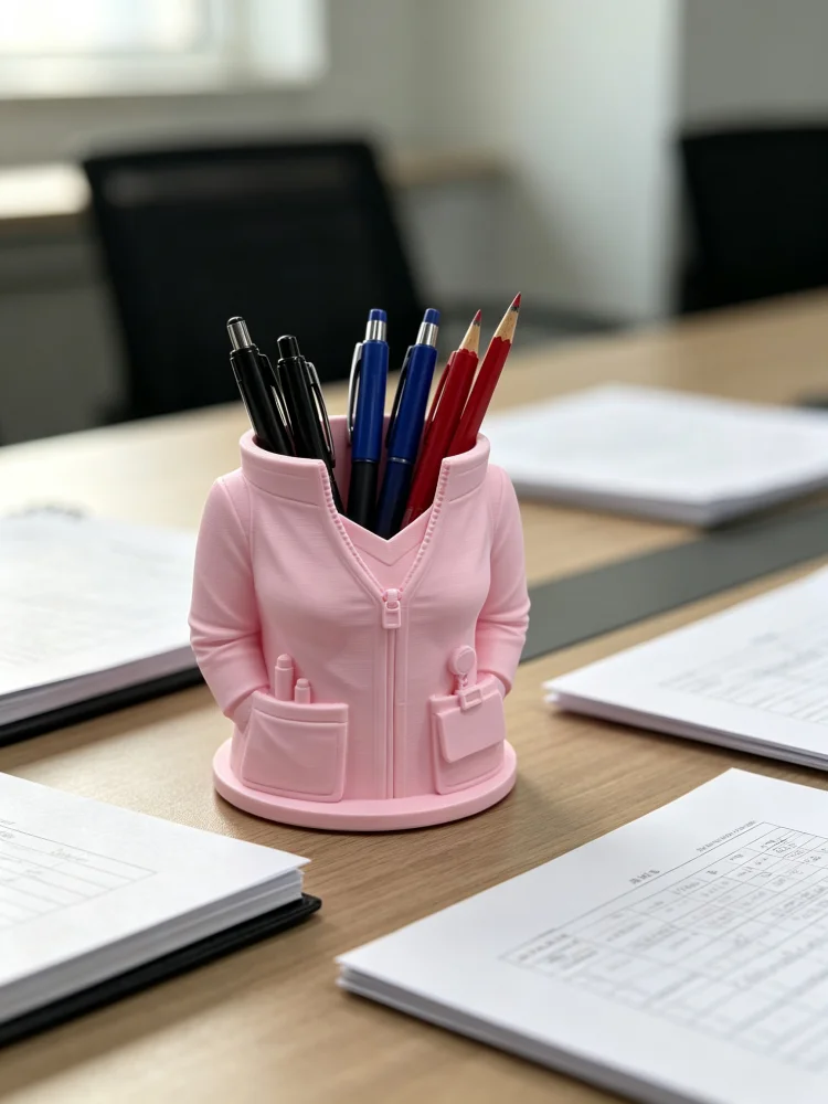 Creative Nurse Uniform Design 3D Printed Pen Holder, Pink Matte Pla Material Desktop Organizer, with Stethoscope Zipper Pocket Detail, Medical Theme Design, Trendy and Fun Medical Style Desktop Decoration, Multifunctional Stationery Storage Holder, Desktop Organizer, Suitable for Doctor's Desk, Clinic, Medical Office, Small Space Storage, Student Desk Organization, Creative Gift for Nurses and Medical Workers