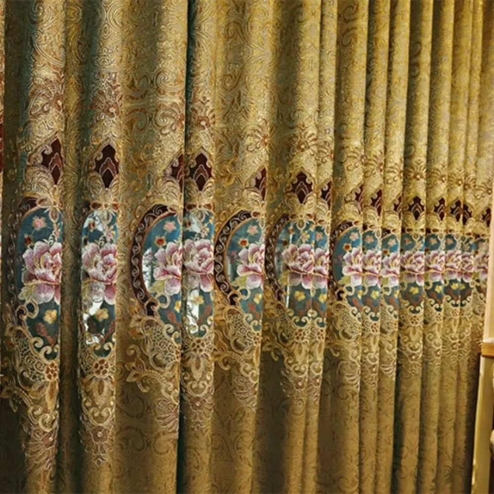 1 Panel 132cm Width European Jacquard Curtain for Living Room Luxury Hollowed Embroidered Chenille Curtain for Bedroom