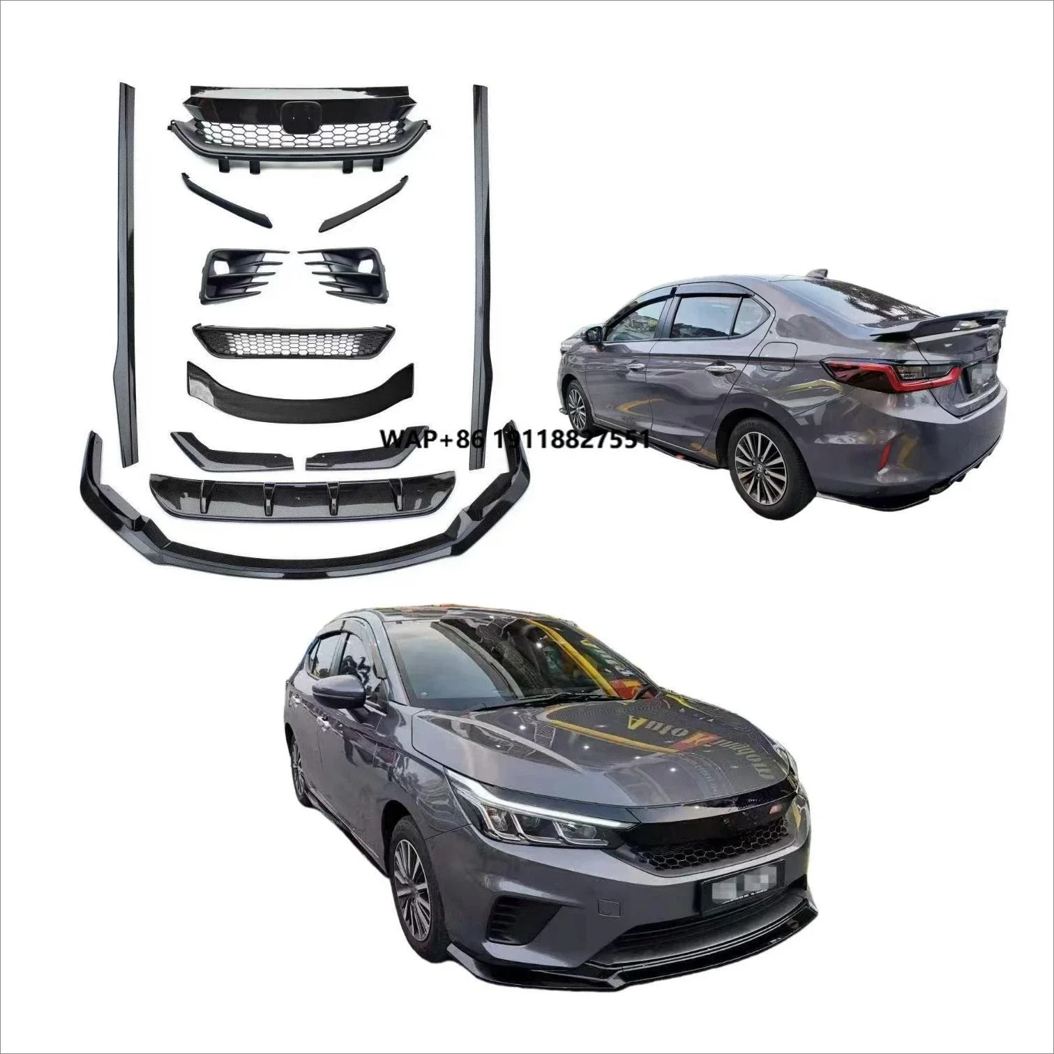 

For City RS Model 2020-2024 Body Kit with Front Bumper Car Side Skirt Lip Spoiler Extension Splitter Diffuser Guard