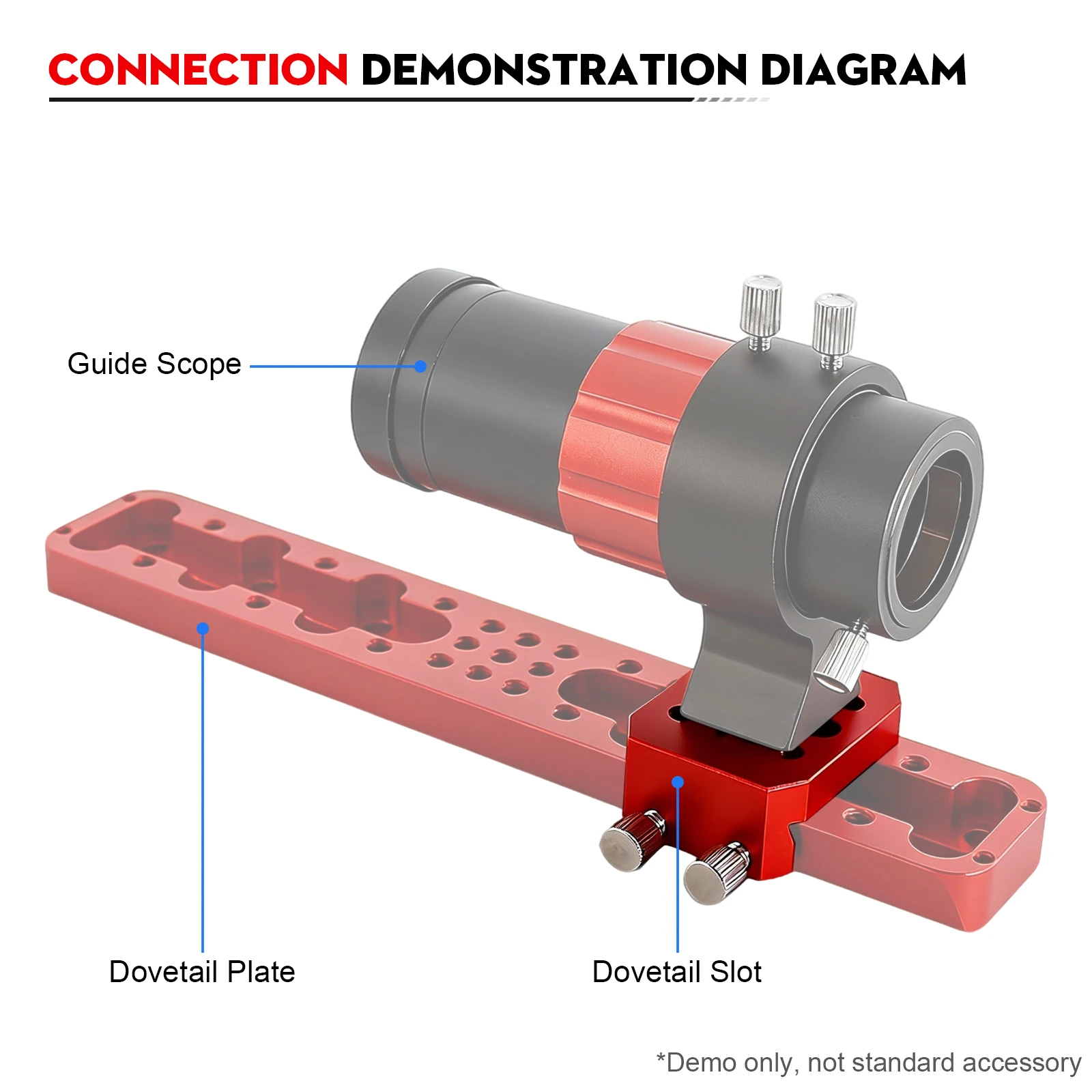 Datyson Telescope Accessory – All-Metal Red Short Dovetail for Guide Scope Heavy-Duty Aluminum Mounting Base with M6 Screws