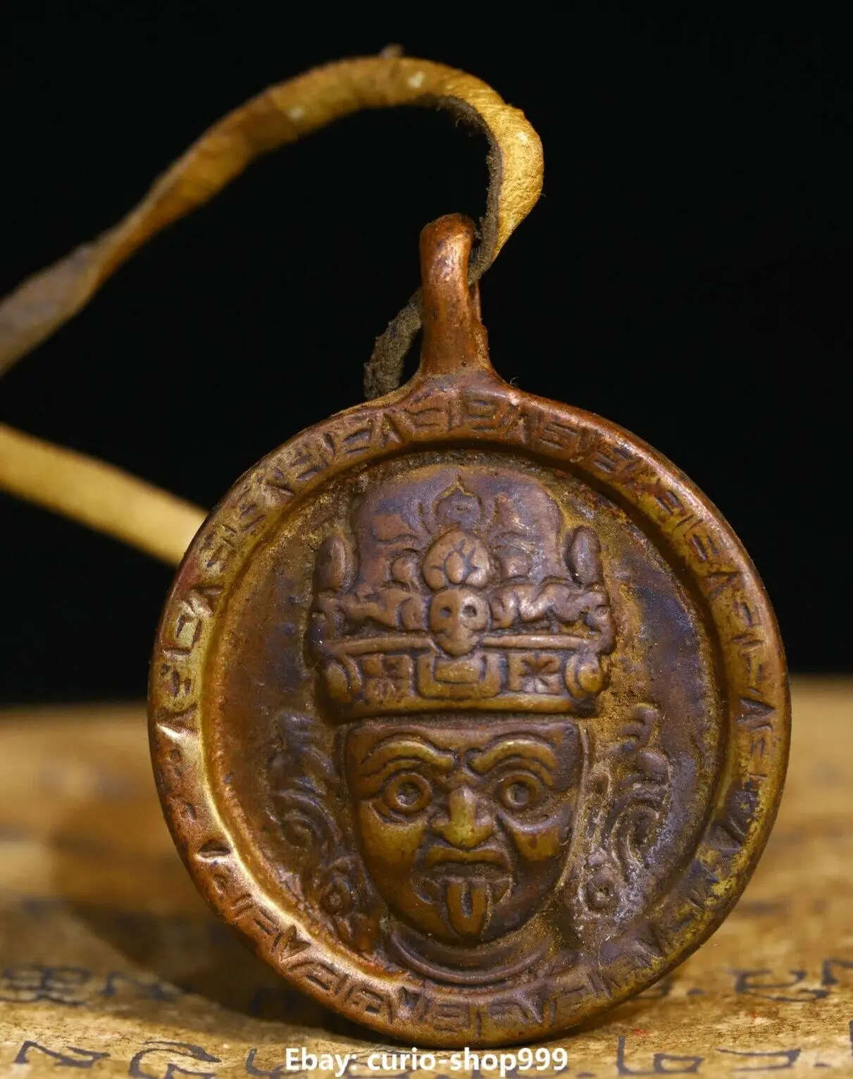 Old Tibet Bronze Buddhism Zakiram Buddha Head Exorcise Amulet Pendant Statue