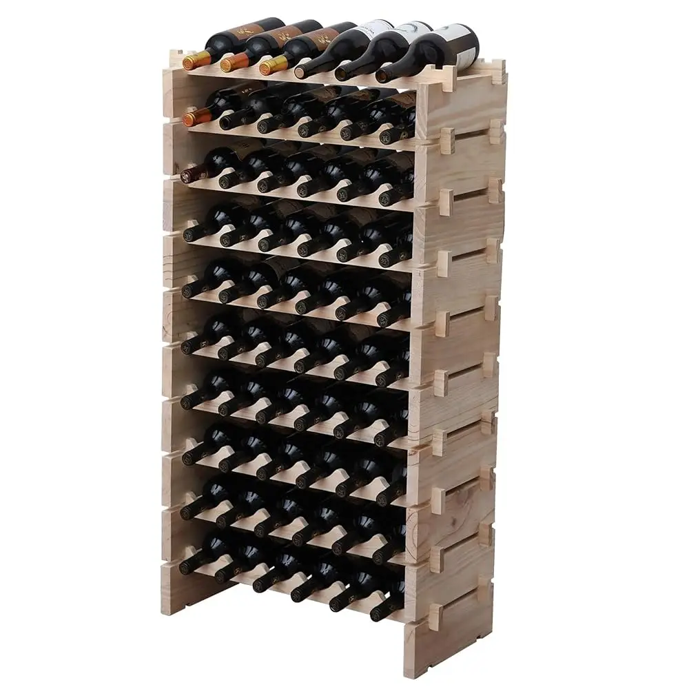 

Wine Ra Solid Wood Stackable Storage Wooden Wine Ra Wine Cabinet (60 Bottles, Natural Color)