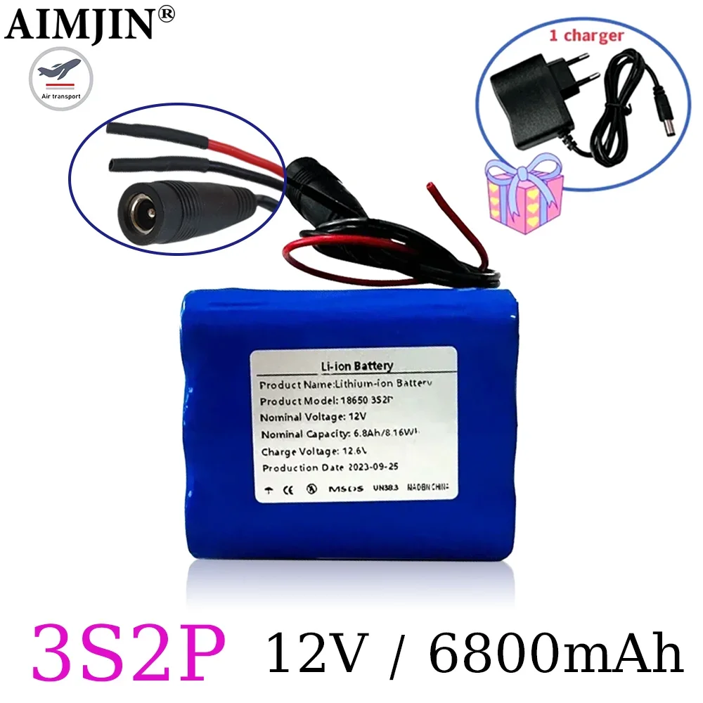 

12V 6800mAh 18650 Rechargeable Lithium-ion Battery Pack 3S2P 12.6V Charging Battery + charger