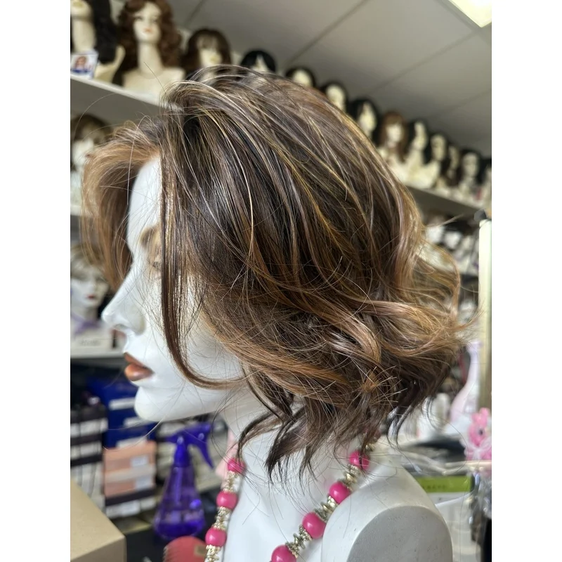 Brown Blond Highlight Wigs Short Curly  Hair Lace Front Wigs Pre Plucked
