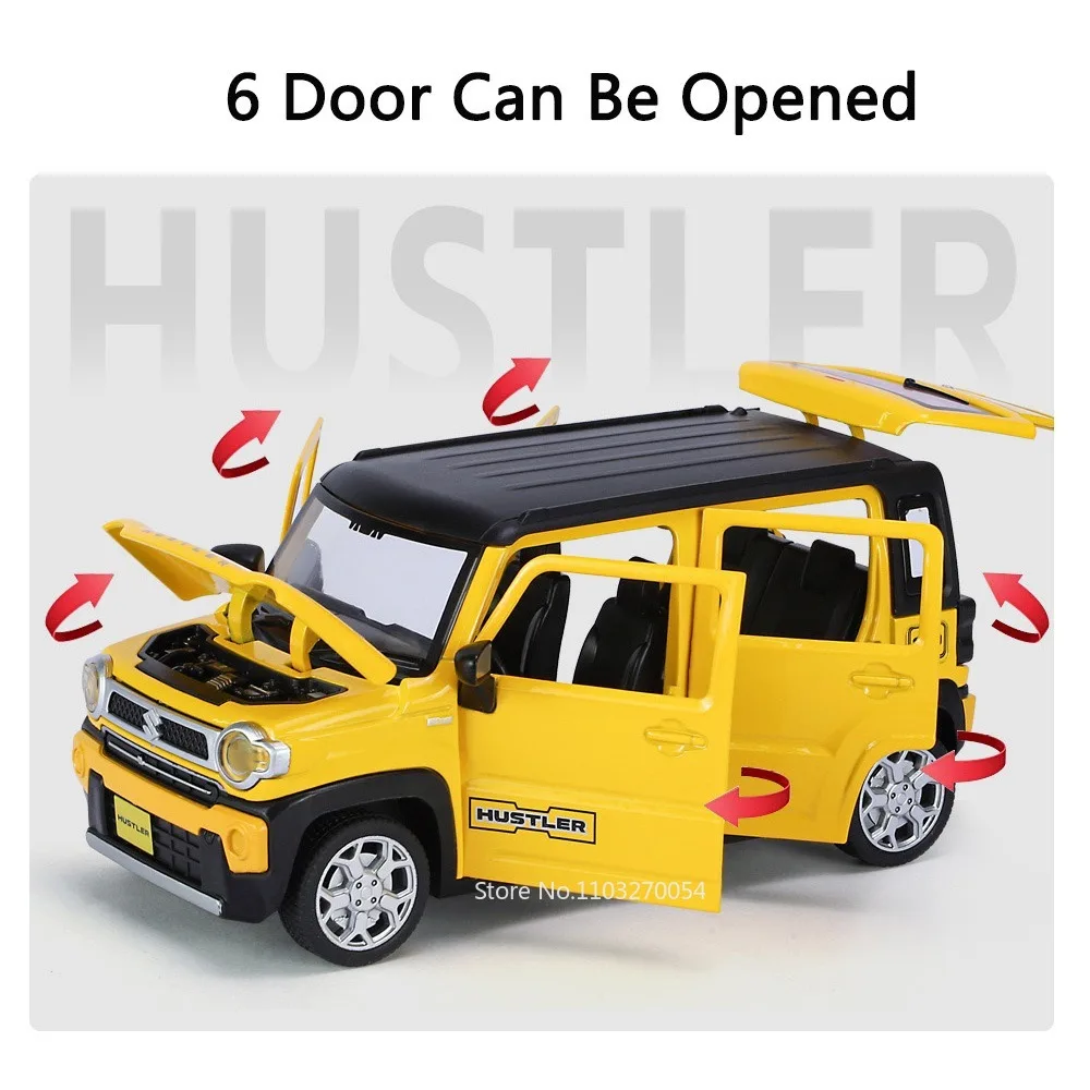 1/22 Suzuki HUSTLER Toys Model Car Metal Diecast Cars 6 Doors Can Opened Alloy Body Sound Light Pull Back Toy Boy Festival Gift