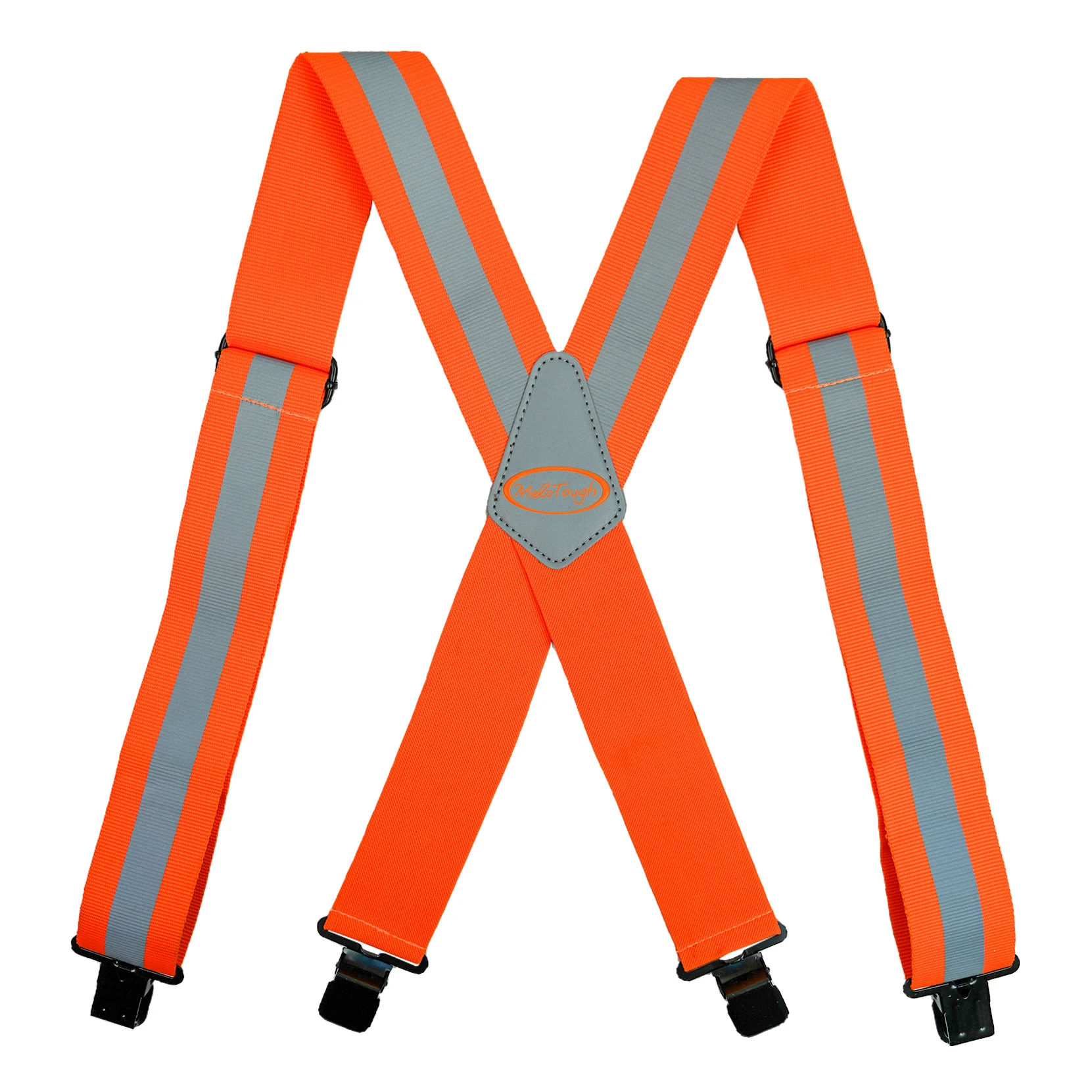 Melo Tough Reflective Safety Suspenders|Work Suspenders with Hi Viz Orange Reflective Strip Hold Up Tool Belt Suspenders