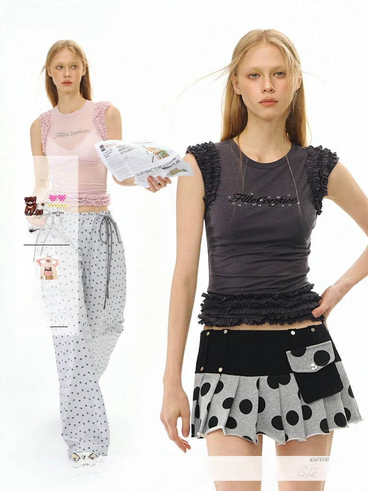 

Эластичная вязаная футболка-топ Deleteex с цветочным декором и прозрачными вставками для летнего повседневного образа