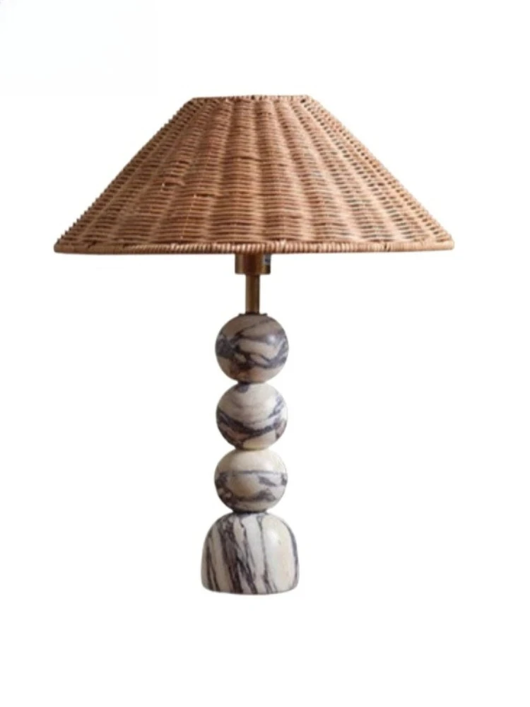 

Настольная лампа Nordic Designer Wabi-Sabi из мрамора с LED-подсветкой E27, плетеная из ротанга, для отелей, гостиных, демонстрационных комнат, спален, прикроватных зон, кабинетов, баров