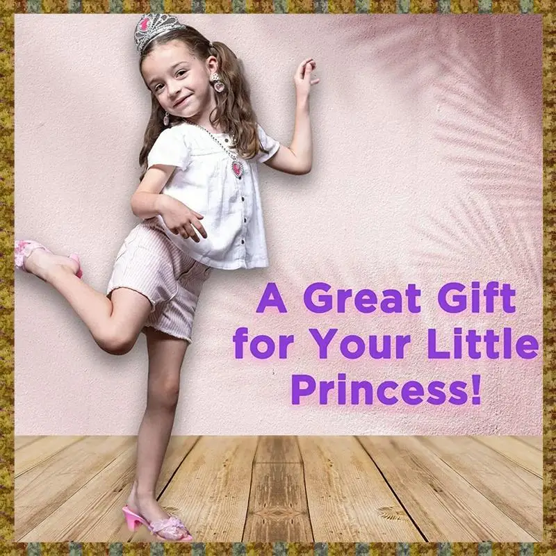 Princesa vestir sapatos para crianças princesa saltos tiaras e conjunto de jóias presentes da criança para idades 3, 4, 5, 6, presente de aniversário b