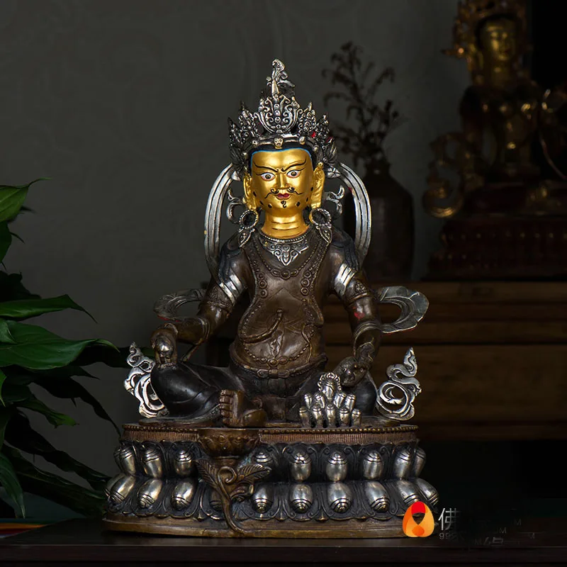 18 inch LARGE # HOME lobby Talisman Huge silver-plated Buddhism Yellow Jambhala God of money buddha statue