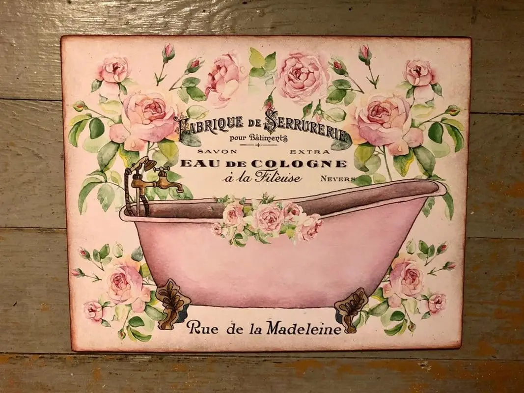 Shabby Chic Bathtub French Country, Plaque Sign Decorative Retro Metal Tin Sign Vintage Sign for Home Coffee Wall Decor -Alum
