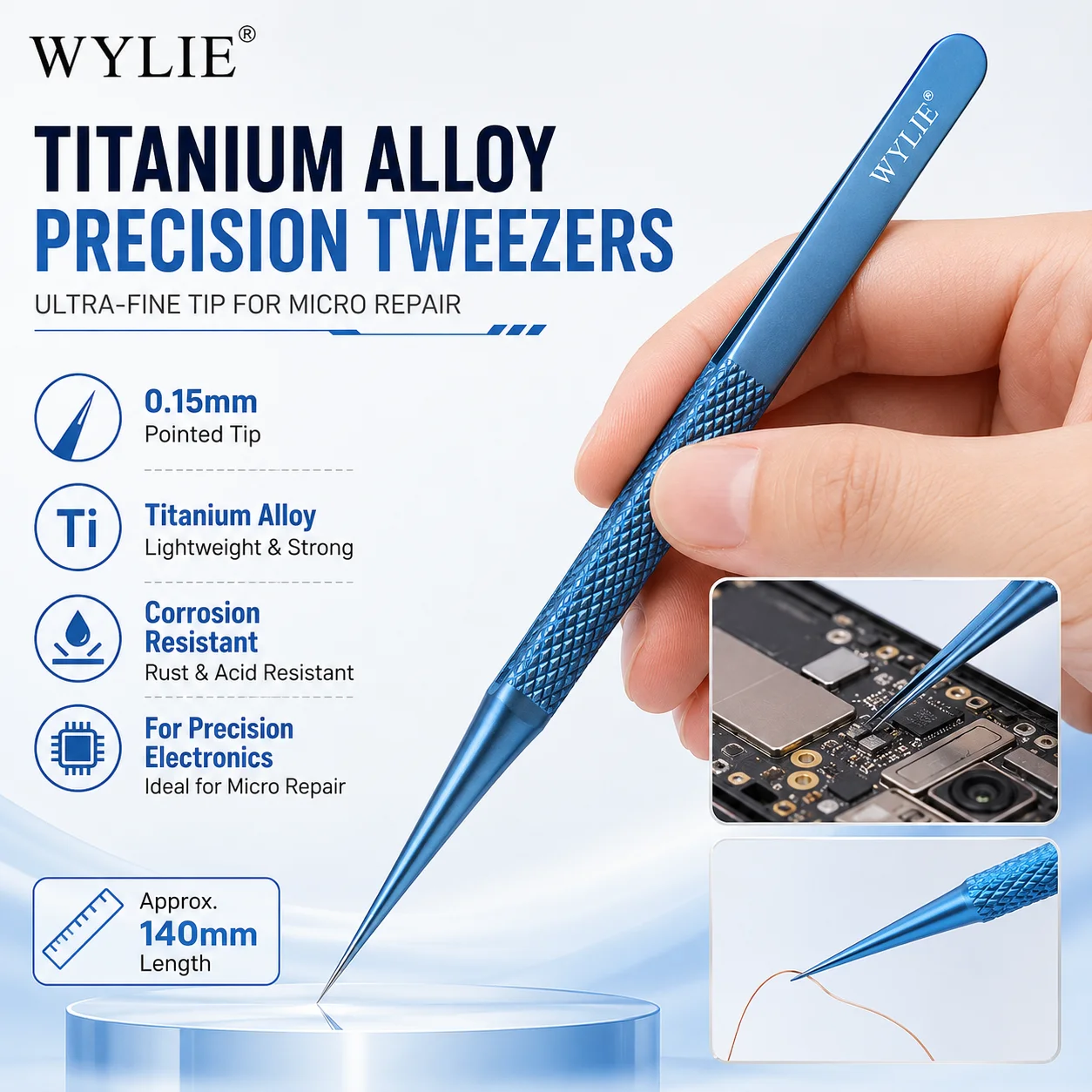 WYLIE Titanium Alloy Tweezers Microscope Repair Precision Clamp for Fingerprint IC Phone Motherboard Maintenance Tool Set Repair
