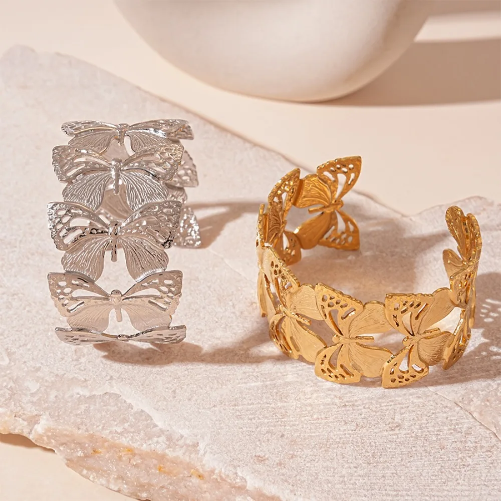 

Metal Wide Open Bangle Butterfly Water Droplet Shape Cuff Bangles Minority Design Jewelry Accessories Exaggerated Bracelet