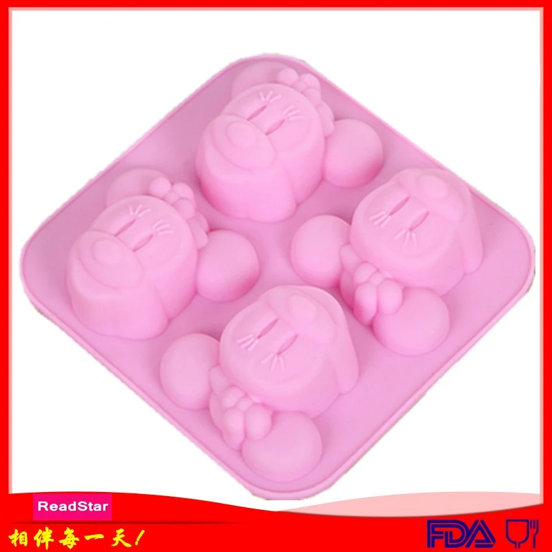 1PCS ReadStar RD050 4 Holes Minne Mouse Machine Cat Cake Silicone Mold 4 Cavities Baking Mould DIY Soap Mold