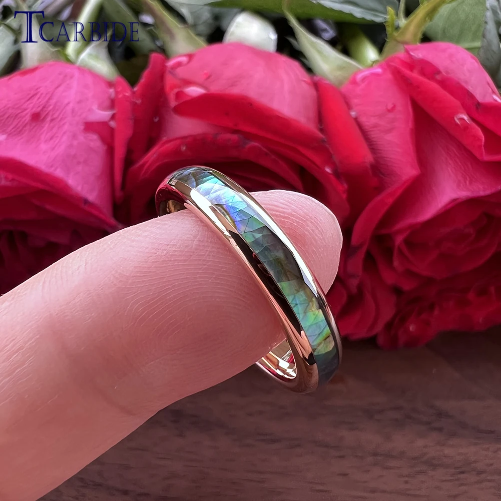 4mm Women Ring Free Shipping Tungsten Wedding Band Abalone Shell Inlay Domed Polished Trendy Jewelry