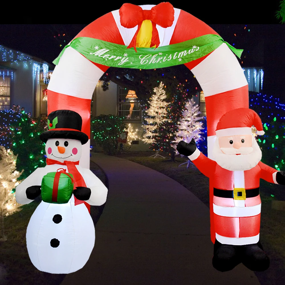 Arco inflable de Papá Noel, muñeco de nieve, arco inflable con luz LED, decoración navideña para jardín al aire libre, patio, césped, decoración de invierno