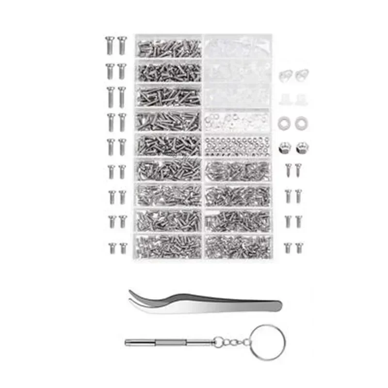 1000pcs Glasses Screws With Screwdriver Tweezers Repair Kit Complete Glasses Screws Mini Screws Screws for Glasses Phone Watches