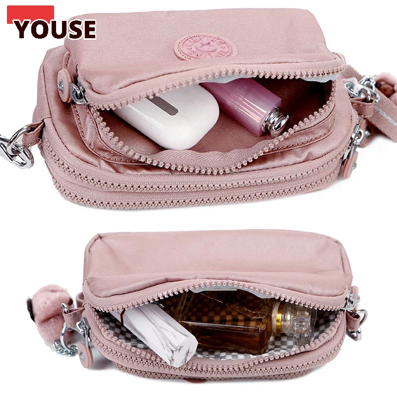 

Crossbody Monkey Phone Bag with 3 Zipper Pockets- Lightweight Nylon Purse with Plaid Lining, Casual Wallet Bag for Women Girls