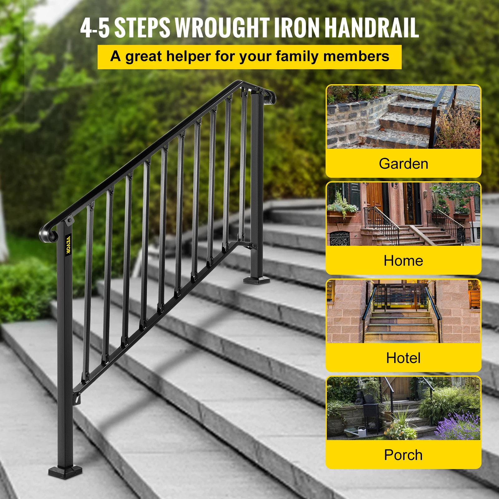 VEVOR Handrails for Outdoor Steps Outdoor Stair Railing  Porch Railing Transitional Handrail for Concrete Steps or Wooden Stairs