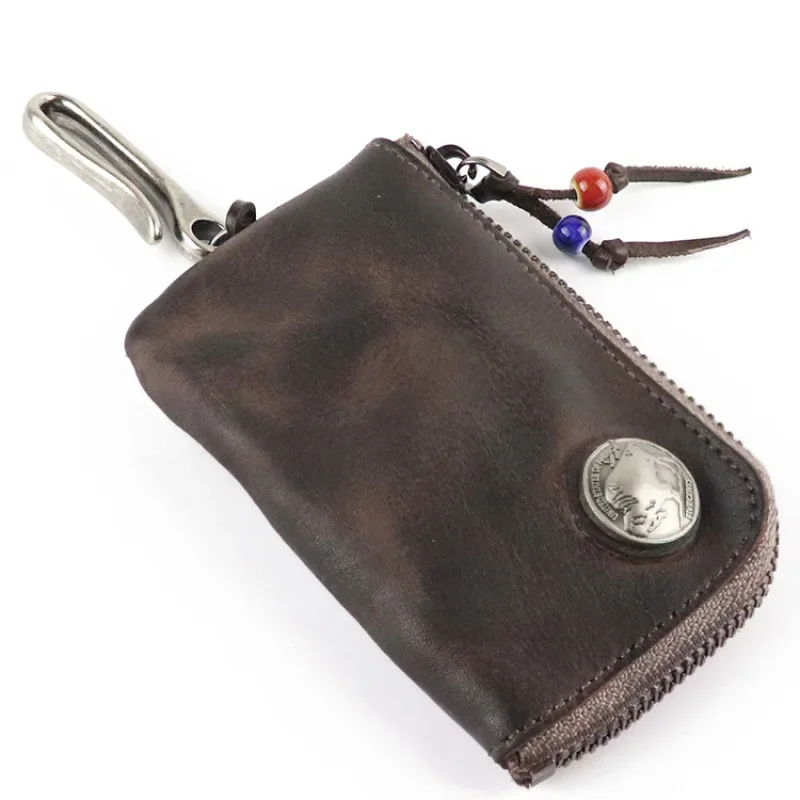 Handmade leather keycase card bag, zero wallet, multifunctional keycase storage bag