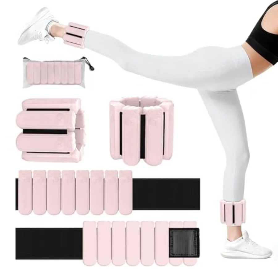 

Регулируемые утяжелители для запястий и лодыжек Abahub, 2 шт., силиконовые утяжеленные браслеты для женщин, светло-розовые, общая масса 2 фунта, для домашнего спортзала