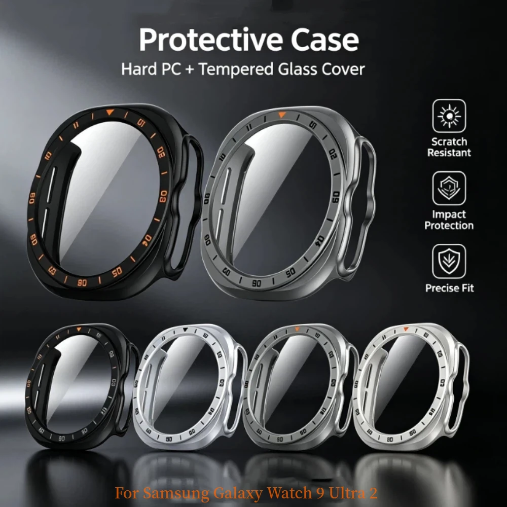 Hard PC+Tempered Glass Protective Cover for Samsung Galaxy Watch 9 Ultra 2 Screen Protector Shell Protection Case Accessories