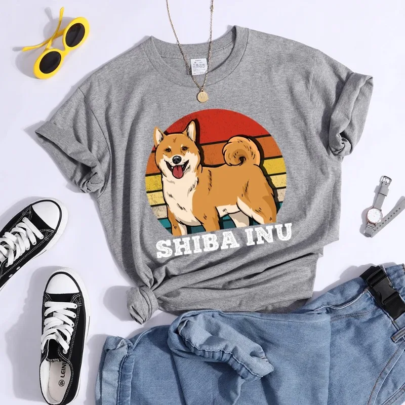 Tshirt Hip Hop Casual Crop Top Casual Sport Clothes Fashion Breathable Cool T Shirt Women Shiba Inu On Falling Background Female