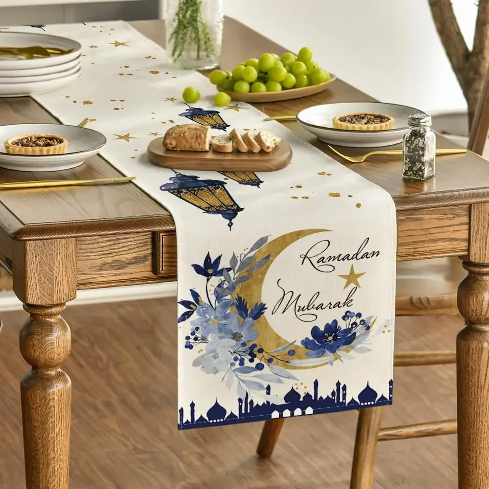 Ramadan Kareem Star Moon Table Runner Eid Mubarak Decor 2025 For Home Ramadan Mubarak Islamic Muslim Party Eid Al-Fitr Ramadan