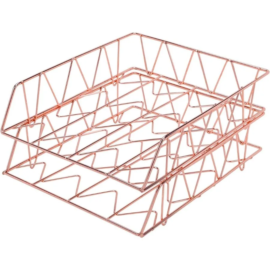 مجموعة PAG مكونة من 2 لوازم مكتبية معدنية قابلة للتكديس منظم رسائل المستندات للمكتب باللون الذهبي الوردي - مثالية للمكتب المنزلي #4