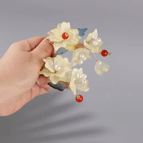 Imagen 2 del producto Horquillas de flores púrpuras para mujer y niña, joyería con flecos, horquillas chinas Retro, perlas elegantes, pasadores de dijes de fiesta